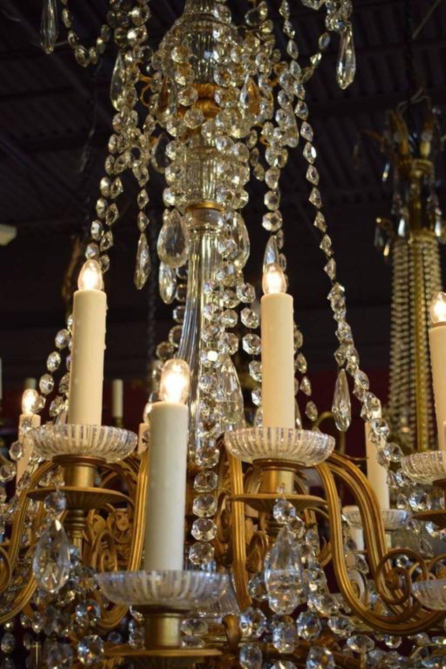 Antique Chandelier, Gilt Bronze and Crystal For Sale 5