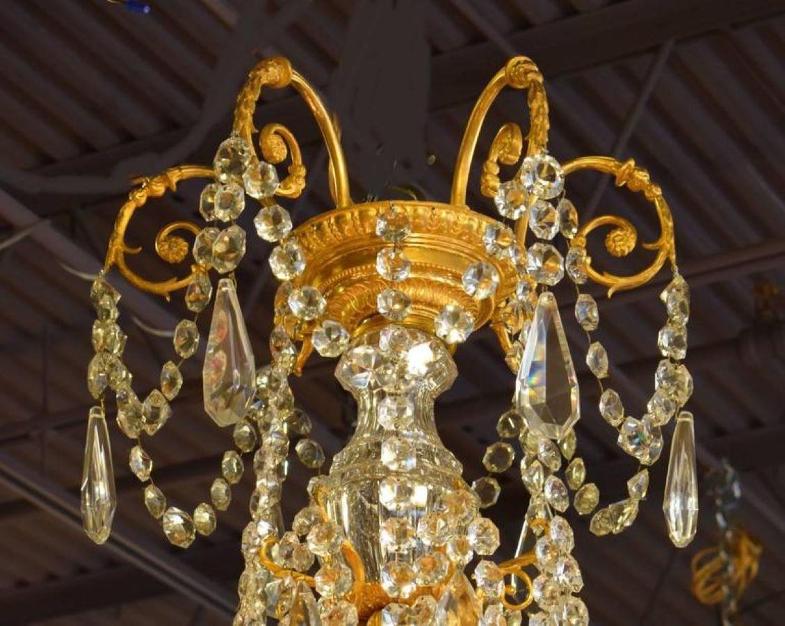 Antique Chandelier, Gilt Bronze and Crystal For Sale 6