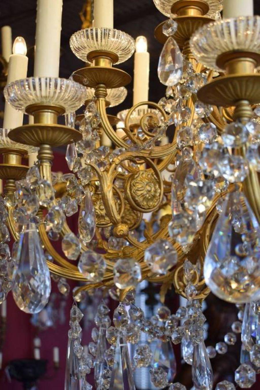 Antique Chandelier, Gilt Bronze and Crystal For Sale 7
