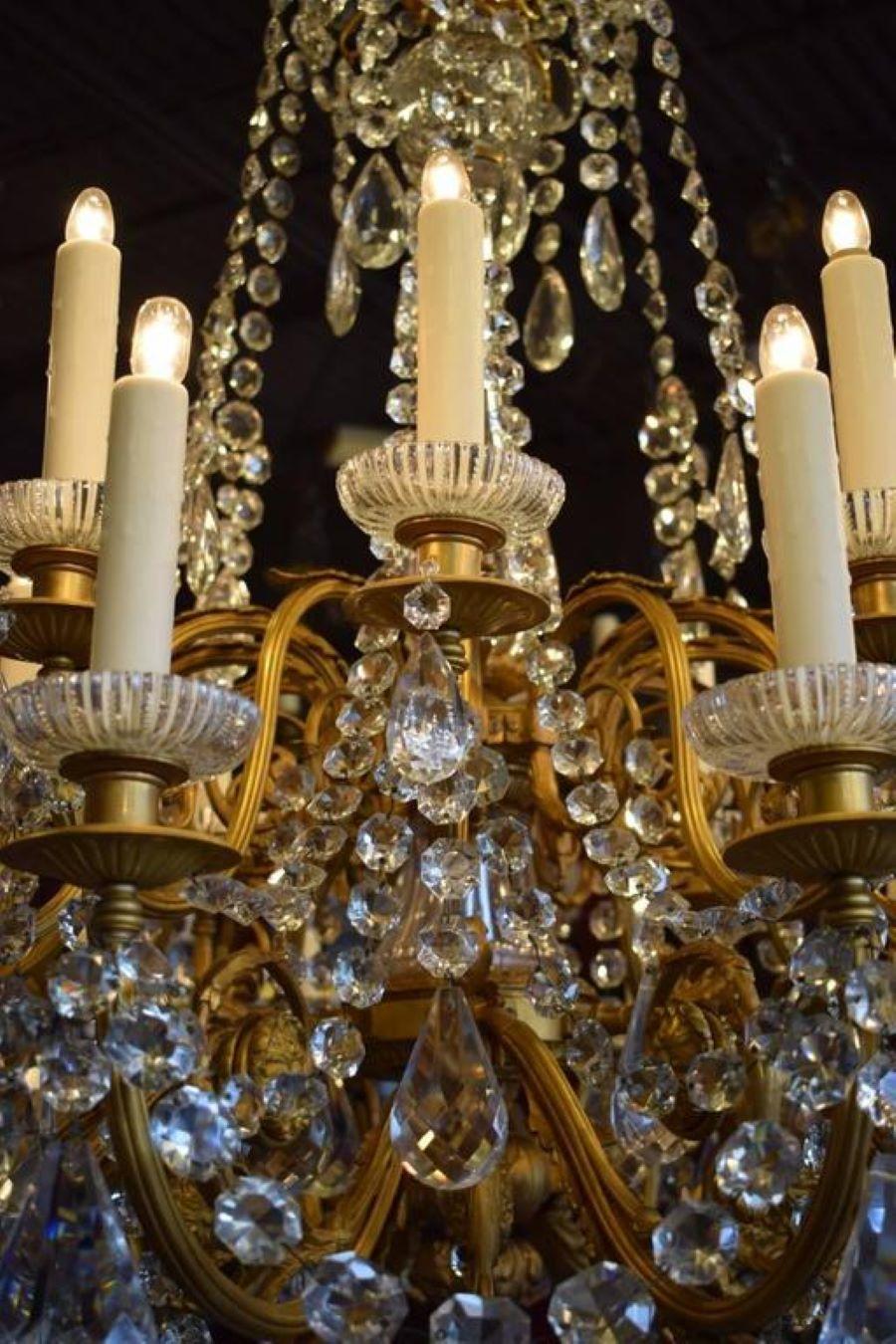 Antique Chandelier, Gilt Bronze and Crystal For Sale 8