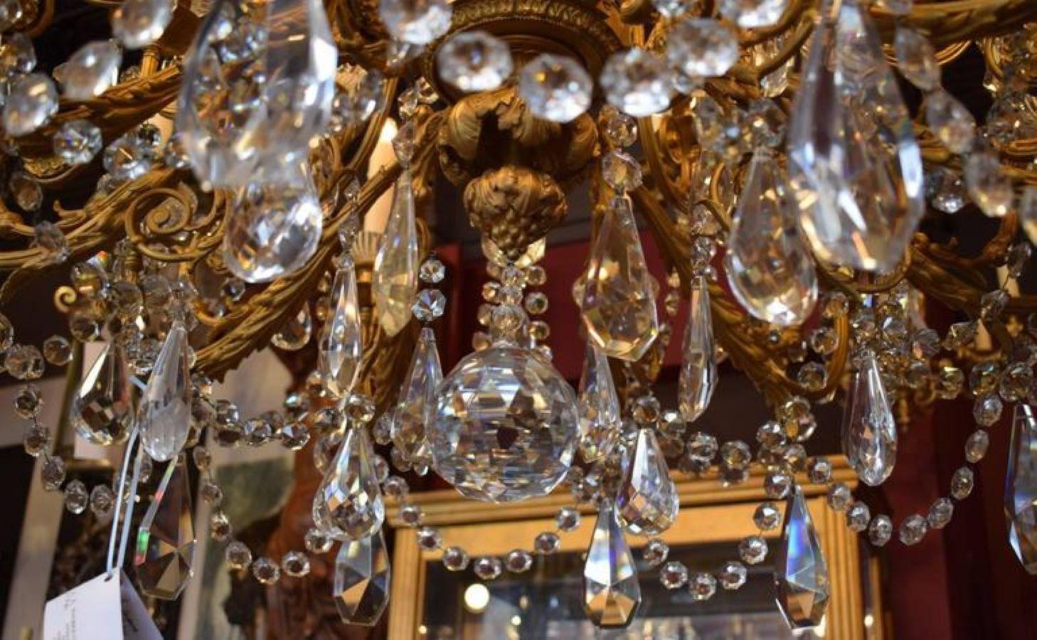 Antique Chandelier, Gilt Bronze and Crystal For Sale 9