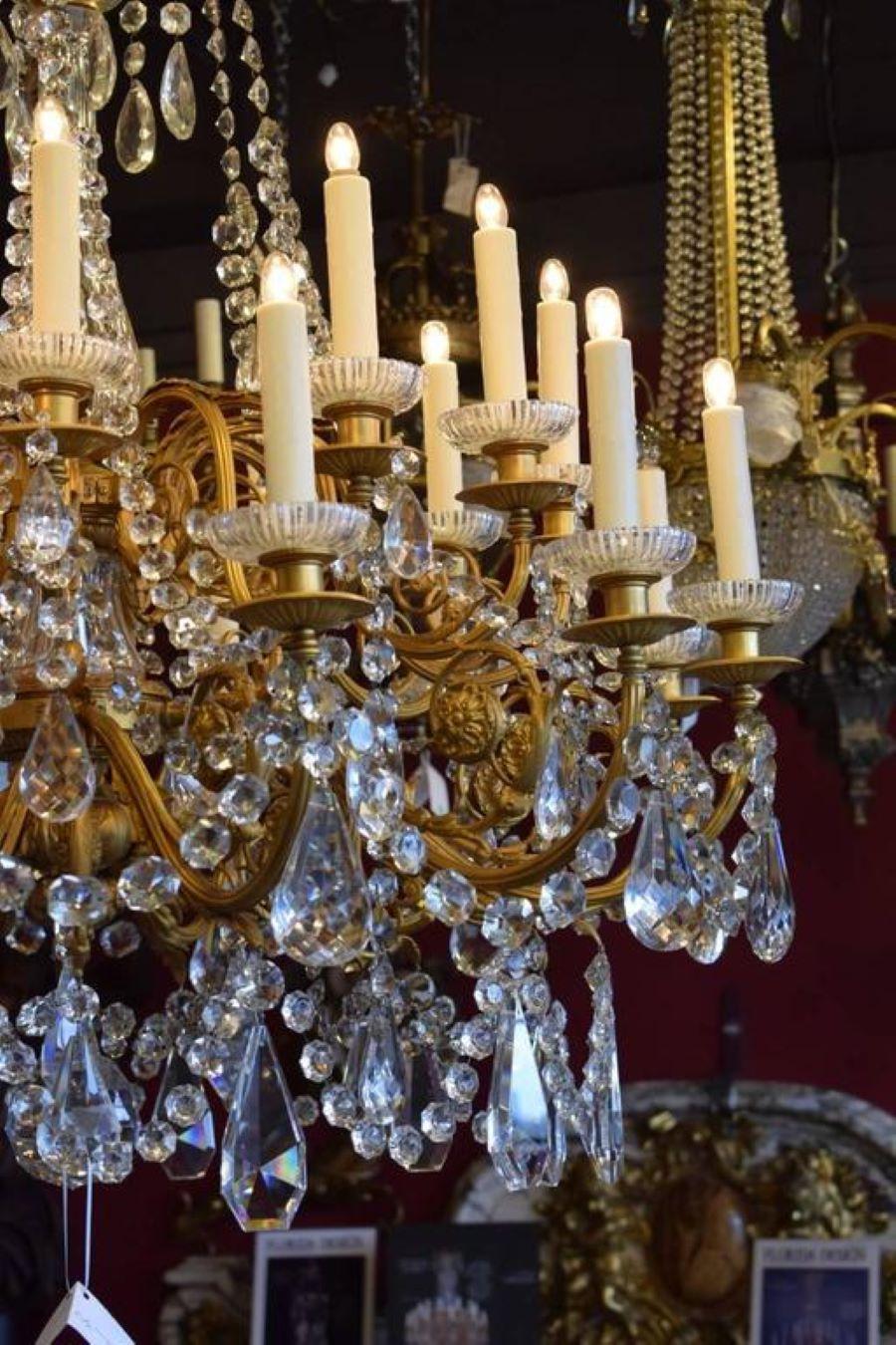 Antique Chandelier, Gilt Bronze and Crystal For Sale 10