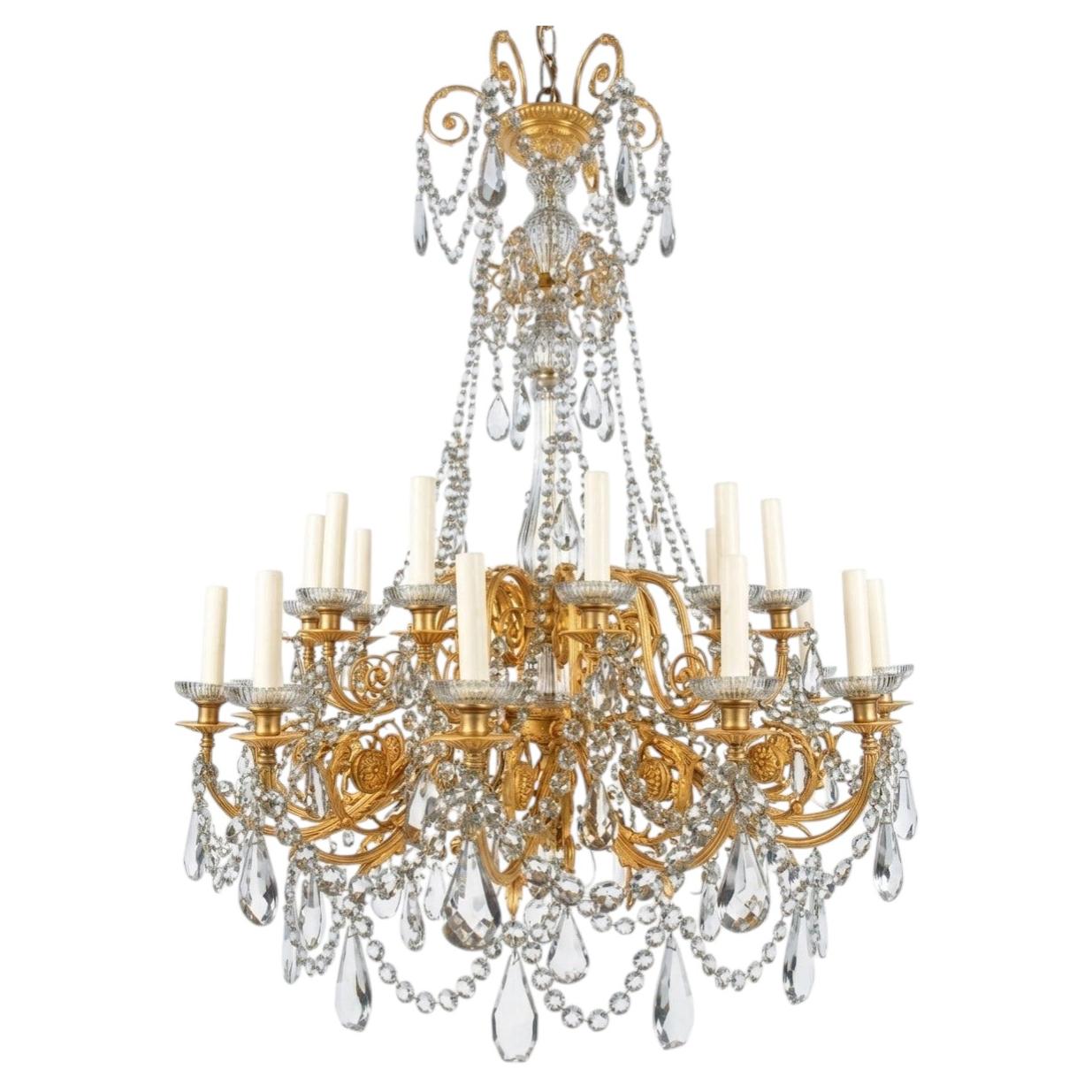 Antique Chandelier, Gilt Bronze and Crystal