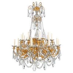 Lampadario antico, bronzo dorato e cristallo