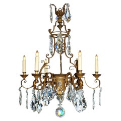 Antique Chandelier. Gilt Iron Chandelier with Crystal