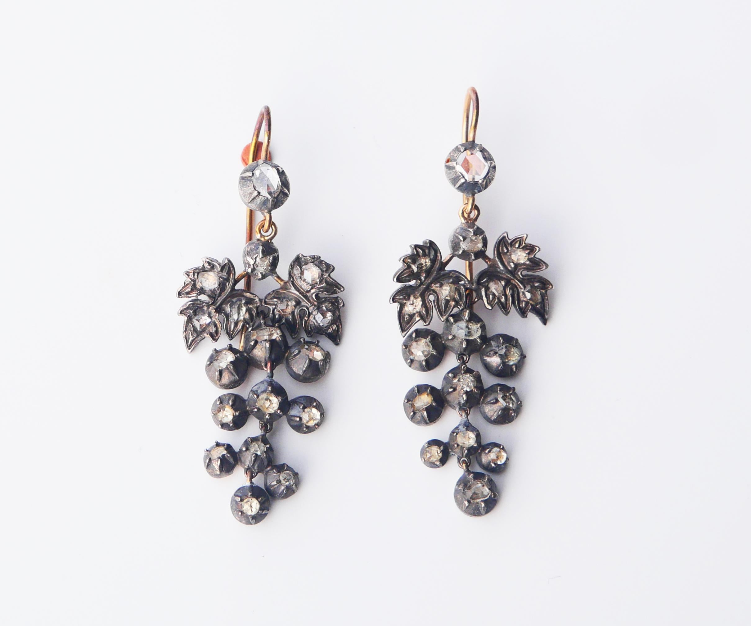 Jugendstil Antique Chandelier Grapes Earrings 3.5ctw Diamonds solid 18K Gold Silver / 14.7g For Sale