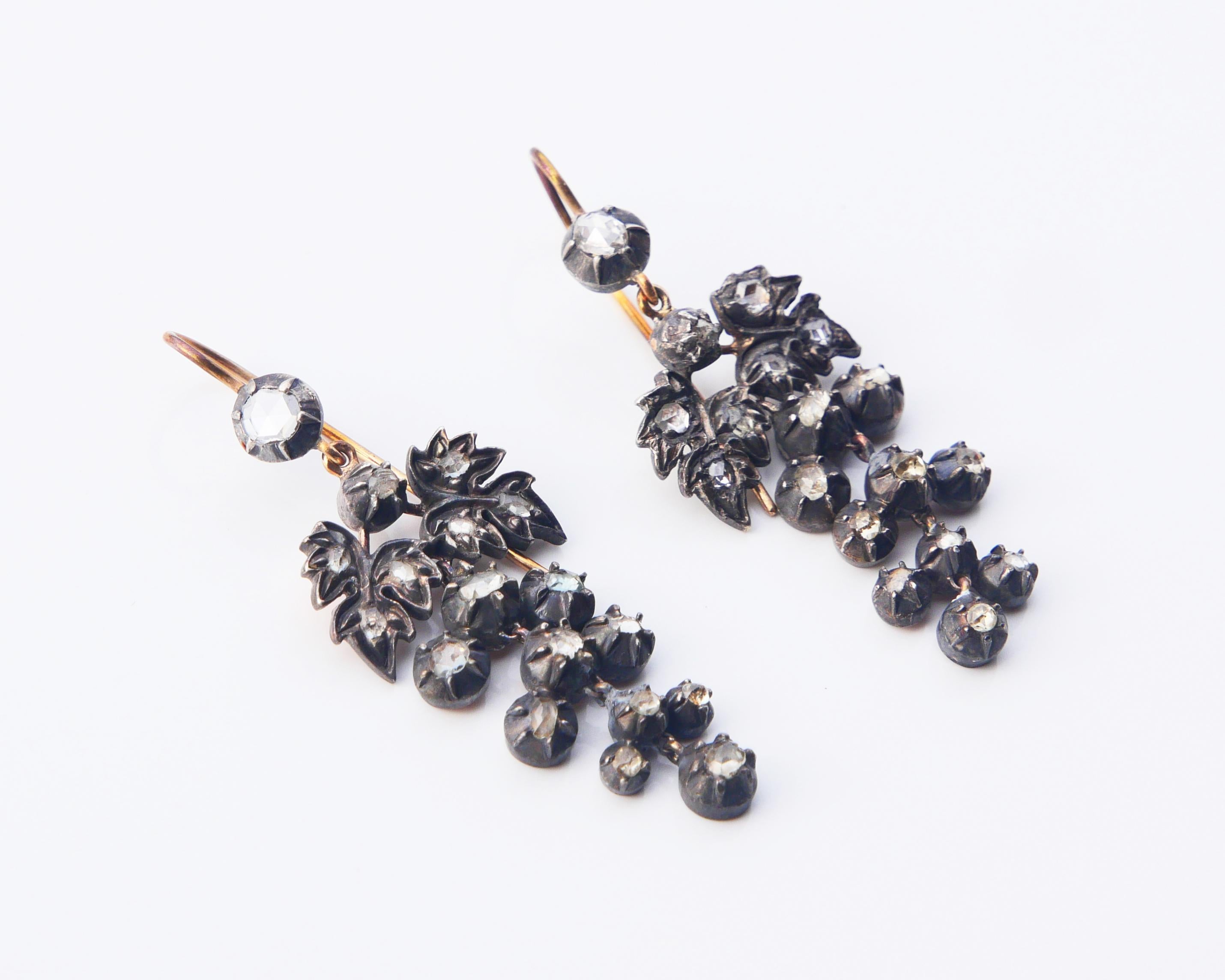 Antique Chandelier Grapes Earrings 3.5ctw Diamonds solid 18K Gold Silver / 14.7g For Sale 2