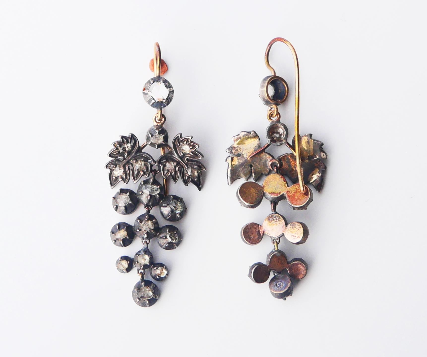 Antique Chandelier Grapes Earrings 3.5ctw Diamonds solid 18K Gold Silver / 14.7g For Sale 3