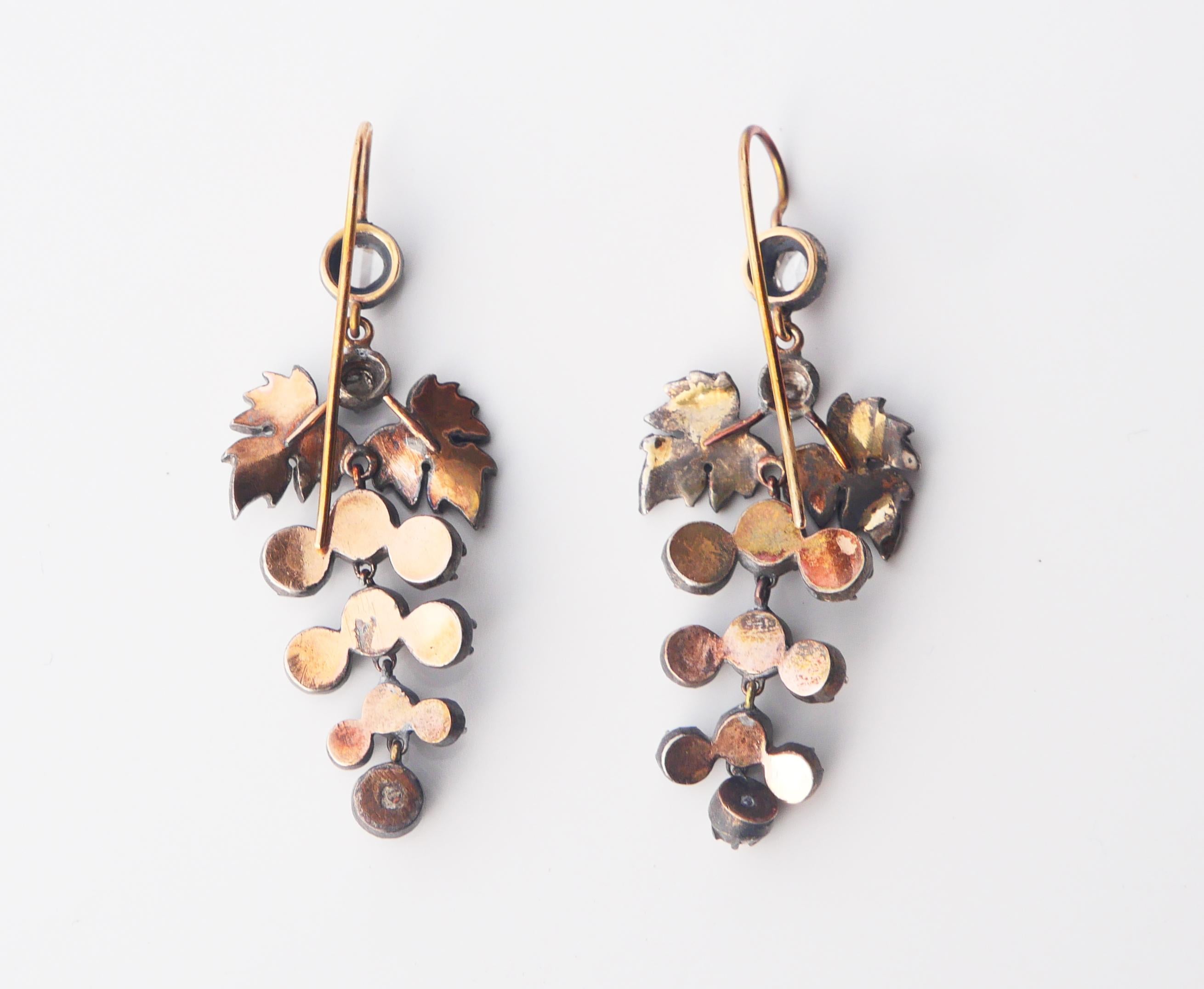 Antique Chandelier Grapes Earrings 3.5ctw Diamonds solid 18K Gold Silver / 14.7g For Sale 4