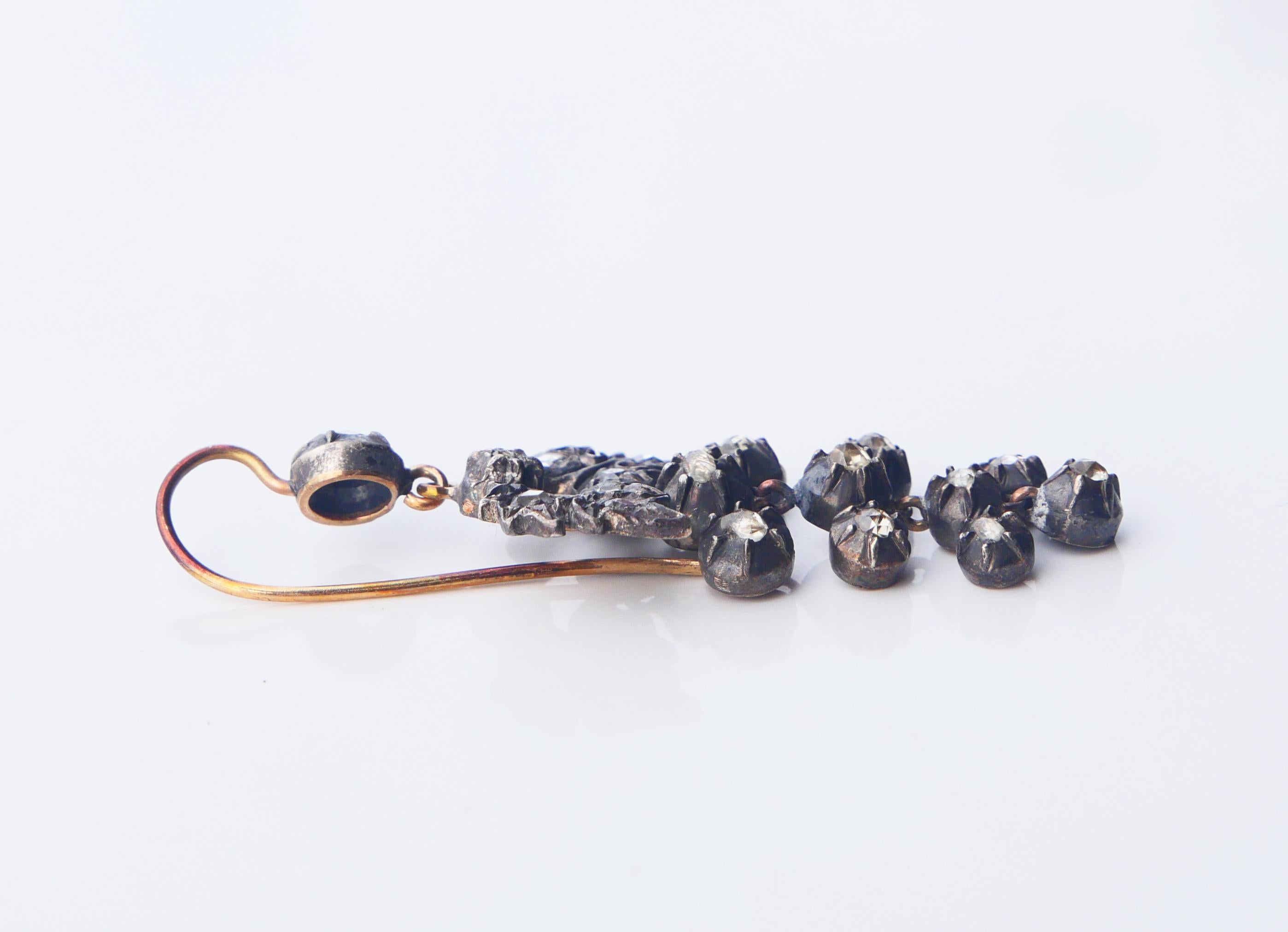 Antique Chandelier Grapes Earrings 3.5ctw Diamonds solid 18K Gold Silver / 14.7g For Sale 6