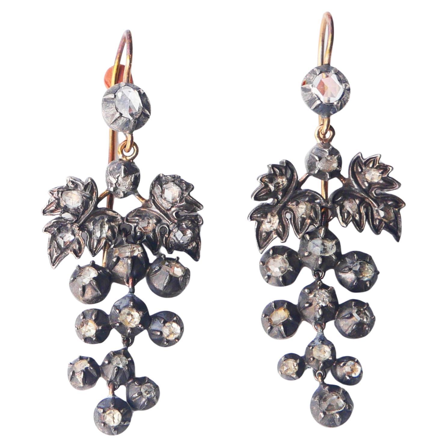 Orecchini antichi Chandelier Grapes 3.5ctw Diamonds solid Gold 18K Silver / 14.7g