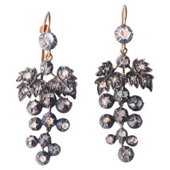 Orecchini antichi Chandelier Grapes 3.5ctw Diamonds solid Gold 18K Silver / 14.7g