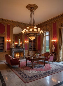 Antique Chandelier. Imposing giltwood and alabaster chandelier