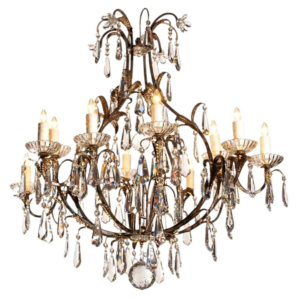 Antique Chandelier. Iron and crystal chandelier