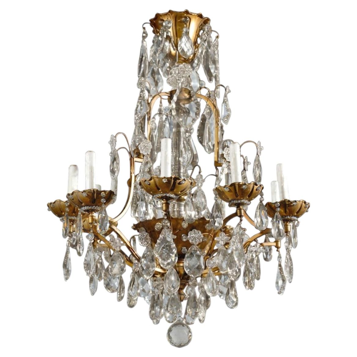 Antique Chandelier. Jansen chandelier of gilt bronze and crystal