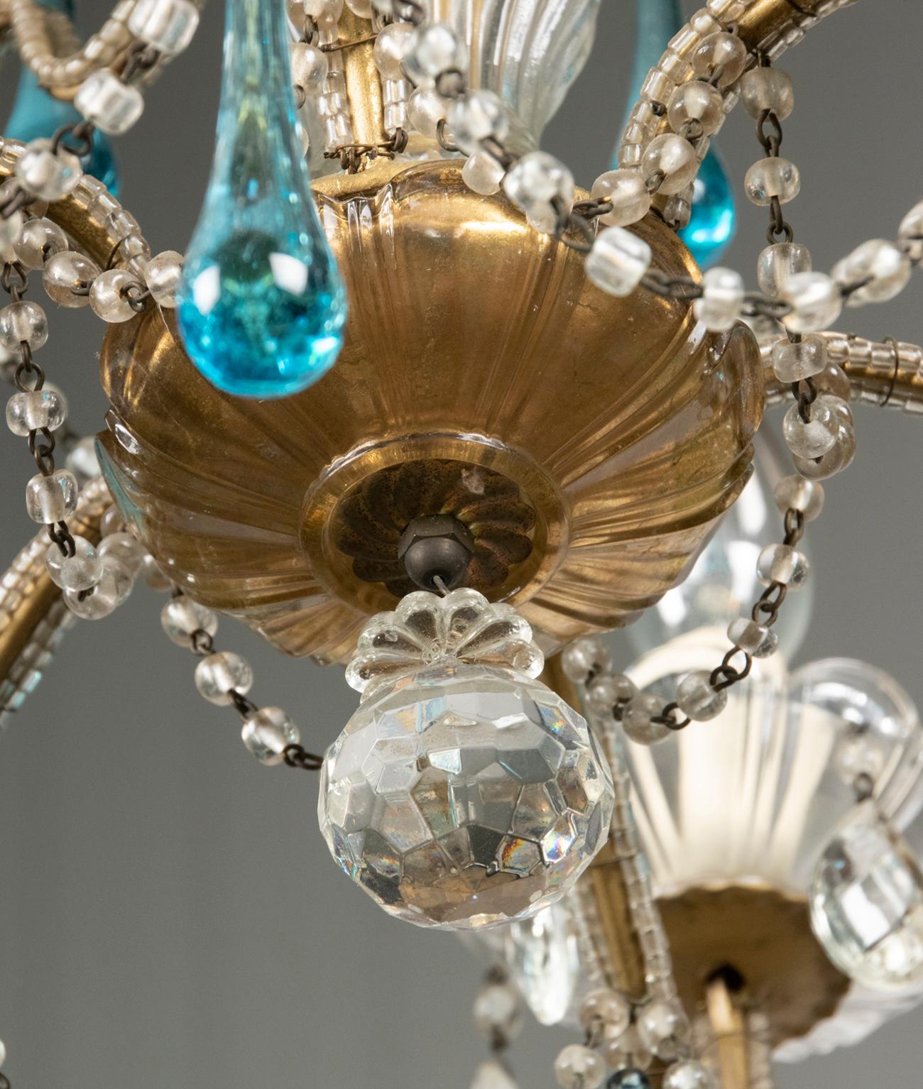 Antique Chandelier Lamp with Murano Blue Crystal Drops 3