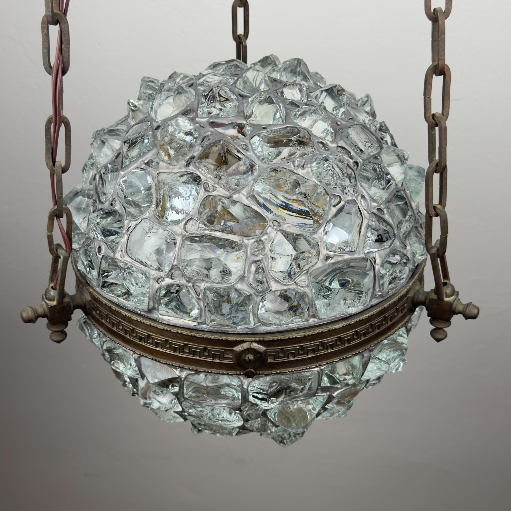 Antique chandelier on chains in Art Nouveau style, Austria, early 20th century For Sale 4
