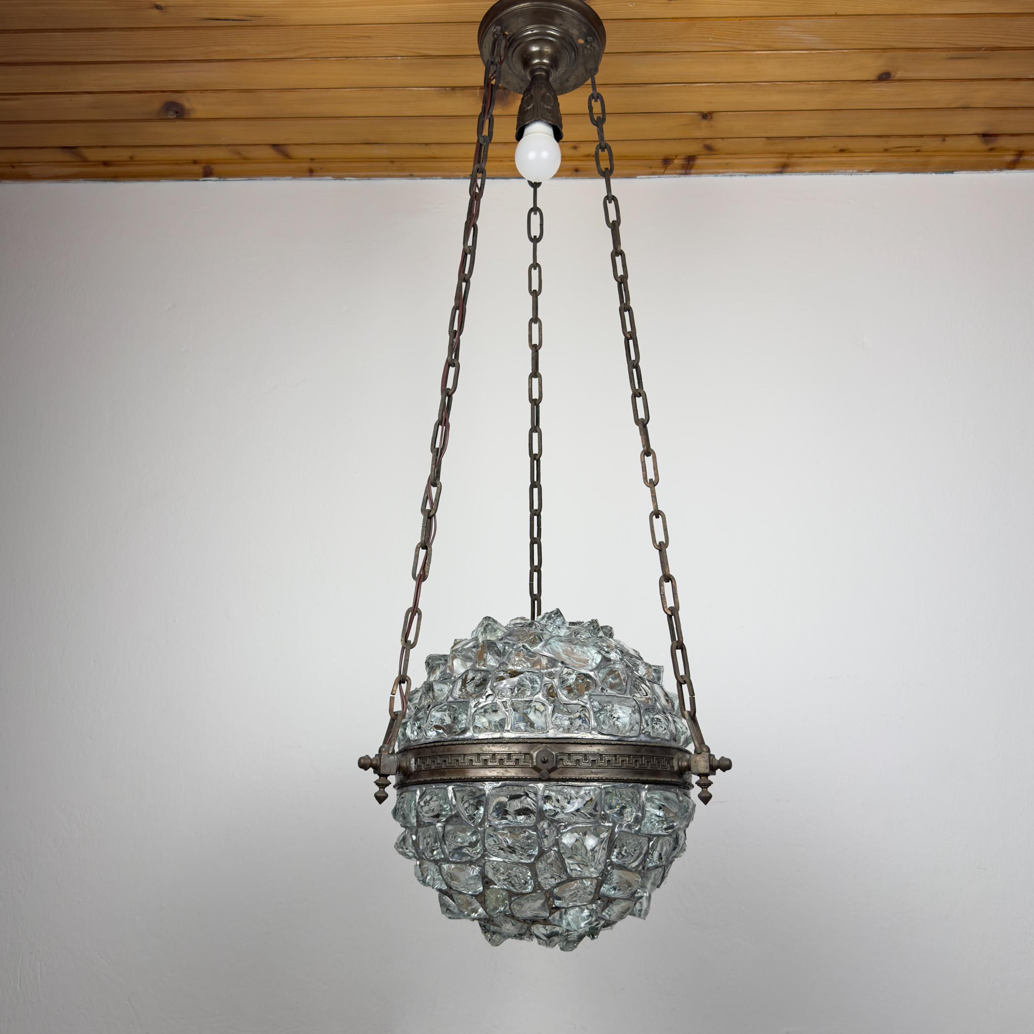 Antique chandelier on chains in Art Nouveau style, Austria, early 20th century For Sale 5