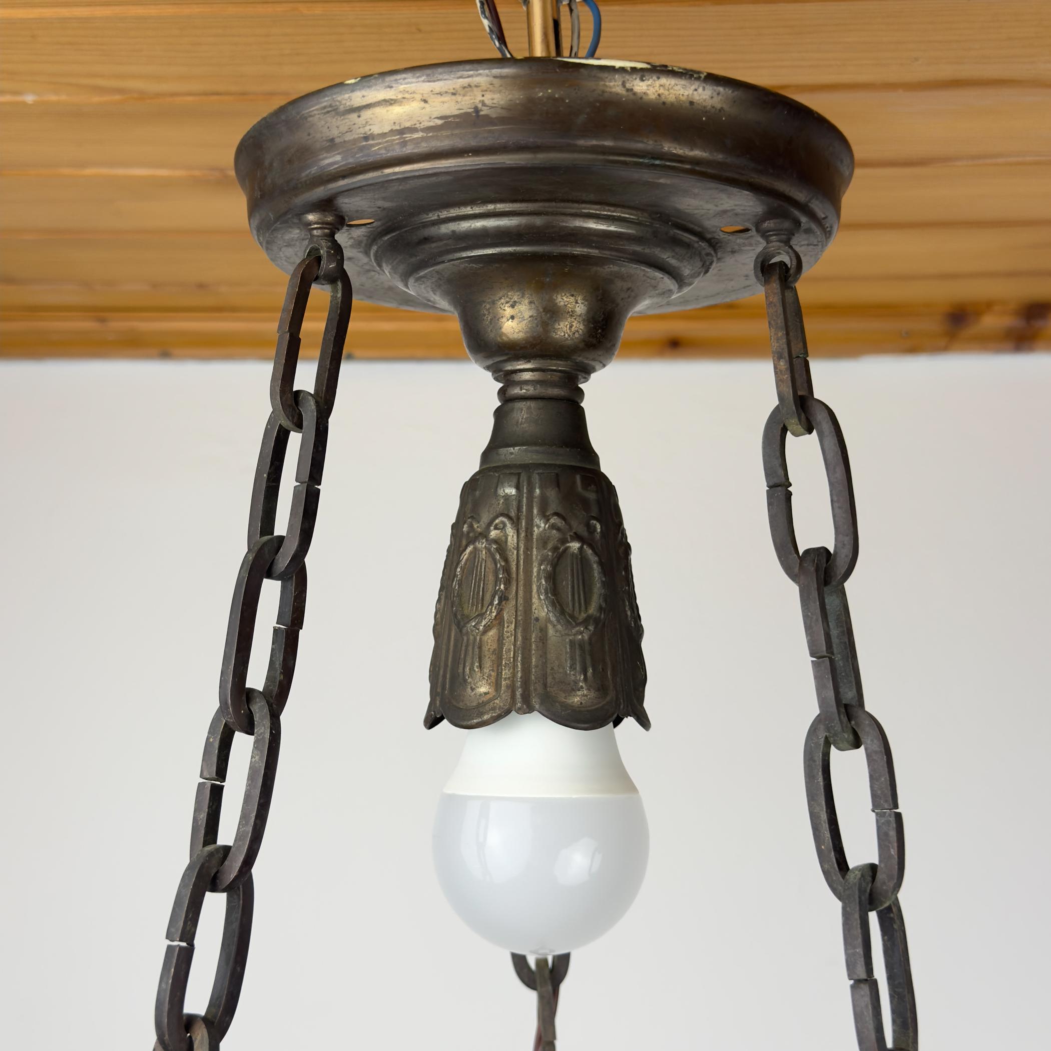 Antique chandelier on chains in Art Nouveau style, Austria, early 20th century For Sale 7