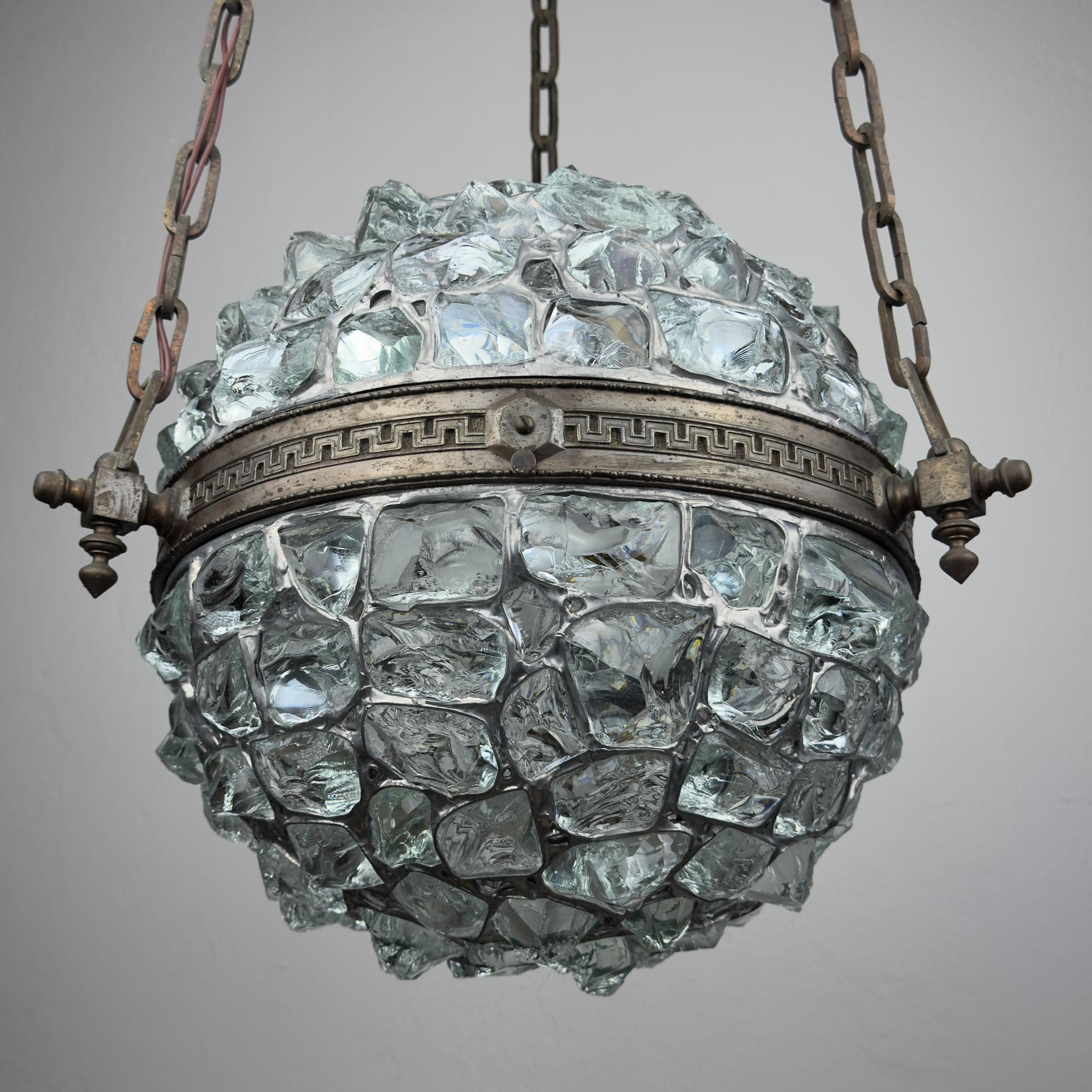 Antique chandelier on chains in Art Nouveau style, Austria, early 20th century For Sale 12