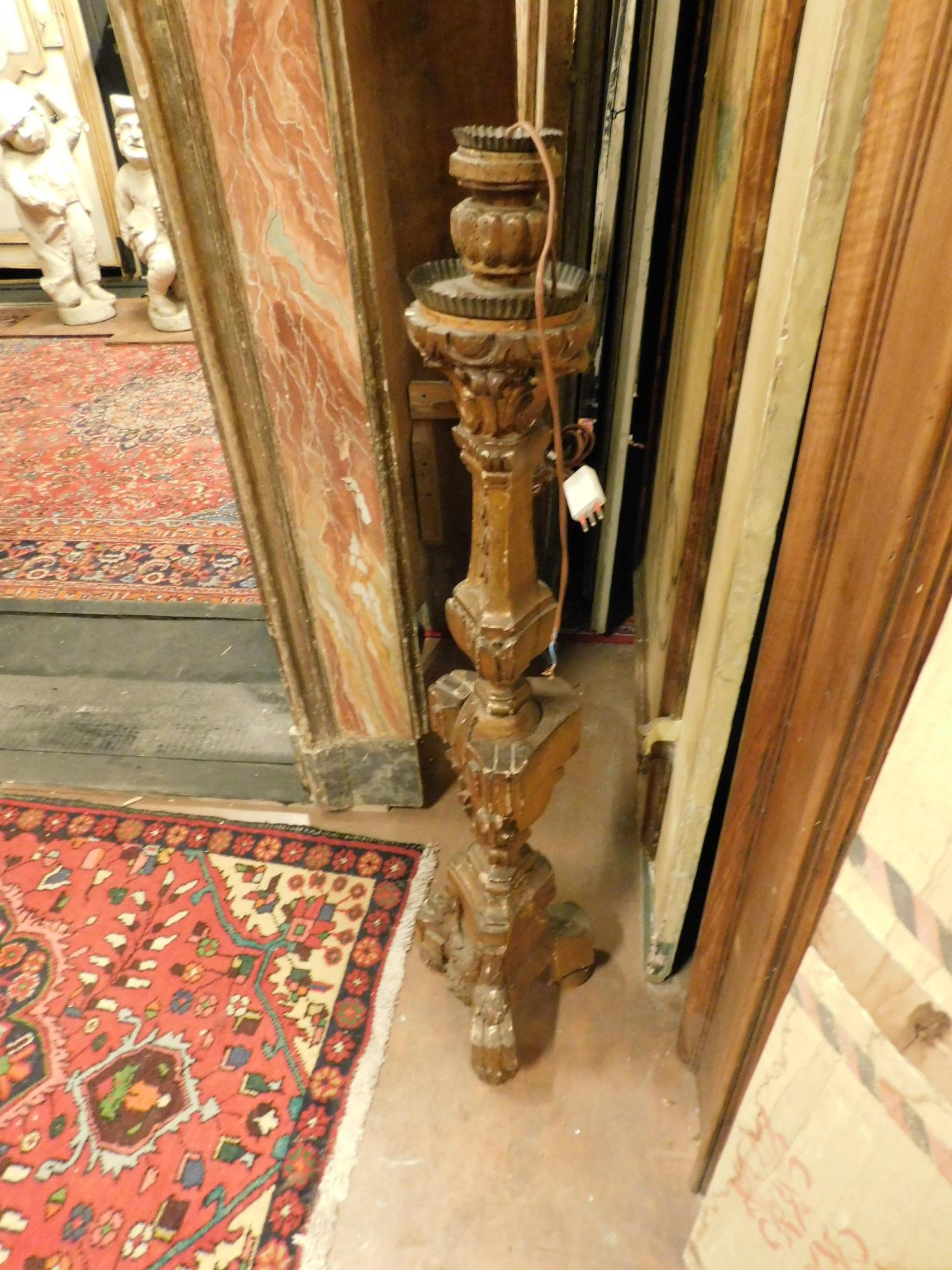 Antique Chandelier or Floor Lamp, Wood Gold, Italy, 1700 4