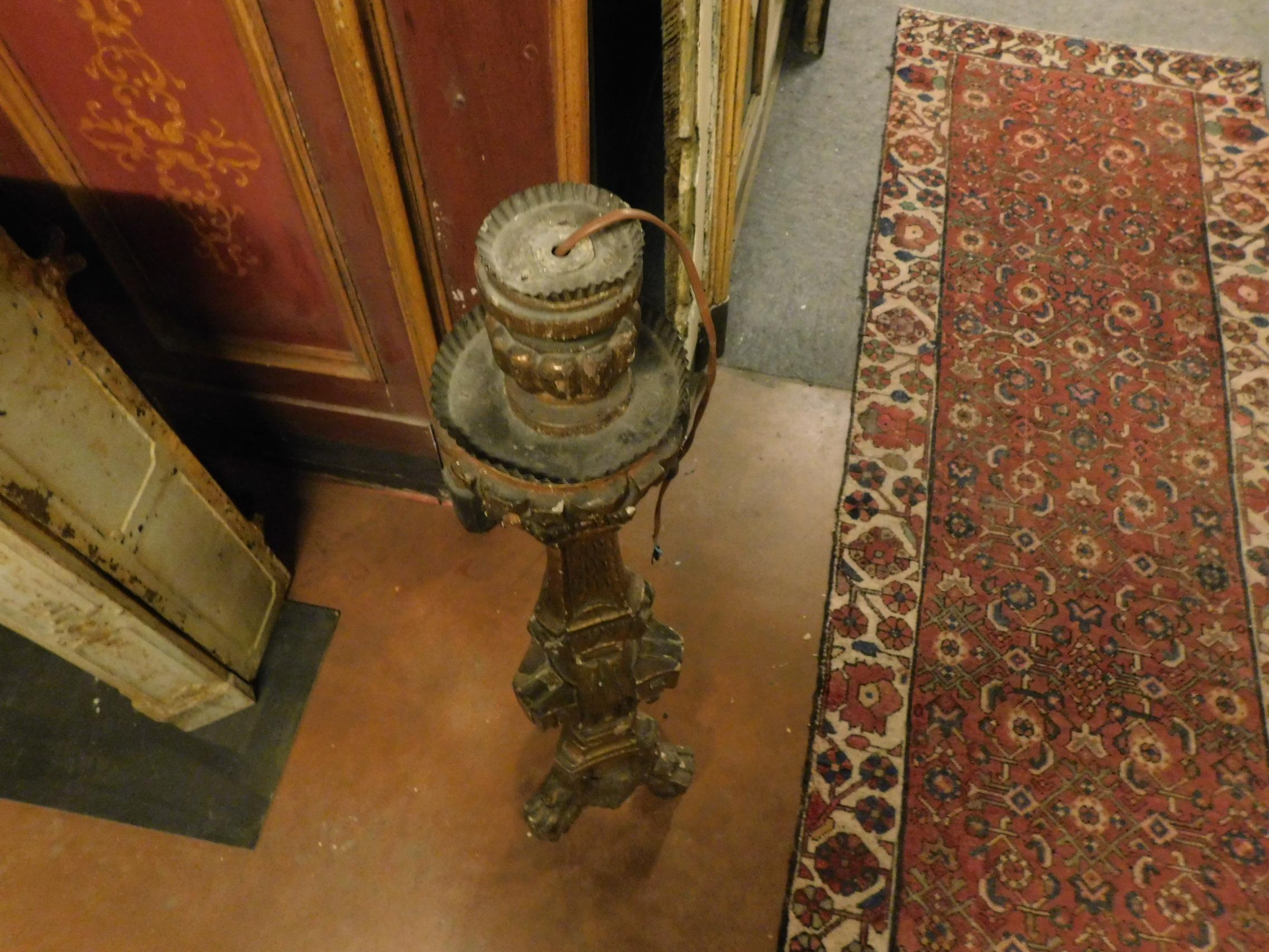 Antique Chandelier or Floor Lamp, Wood Gold, Italy, 1700 1