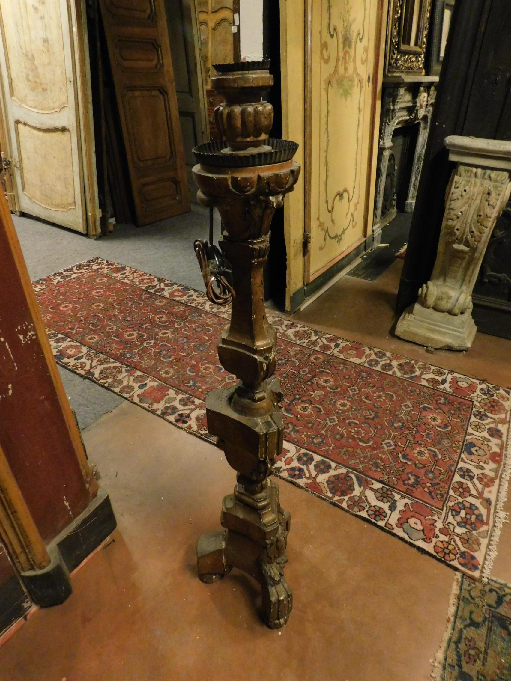 Antique Chandelier or Floor Lamp, Wood Gold, Italy, 1700 2