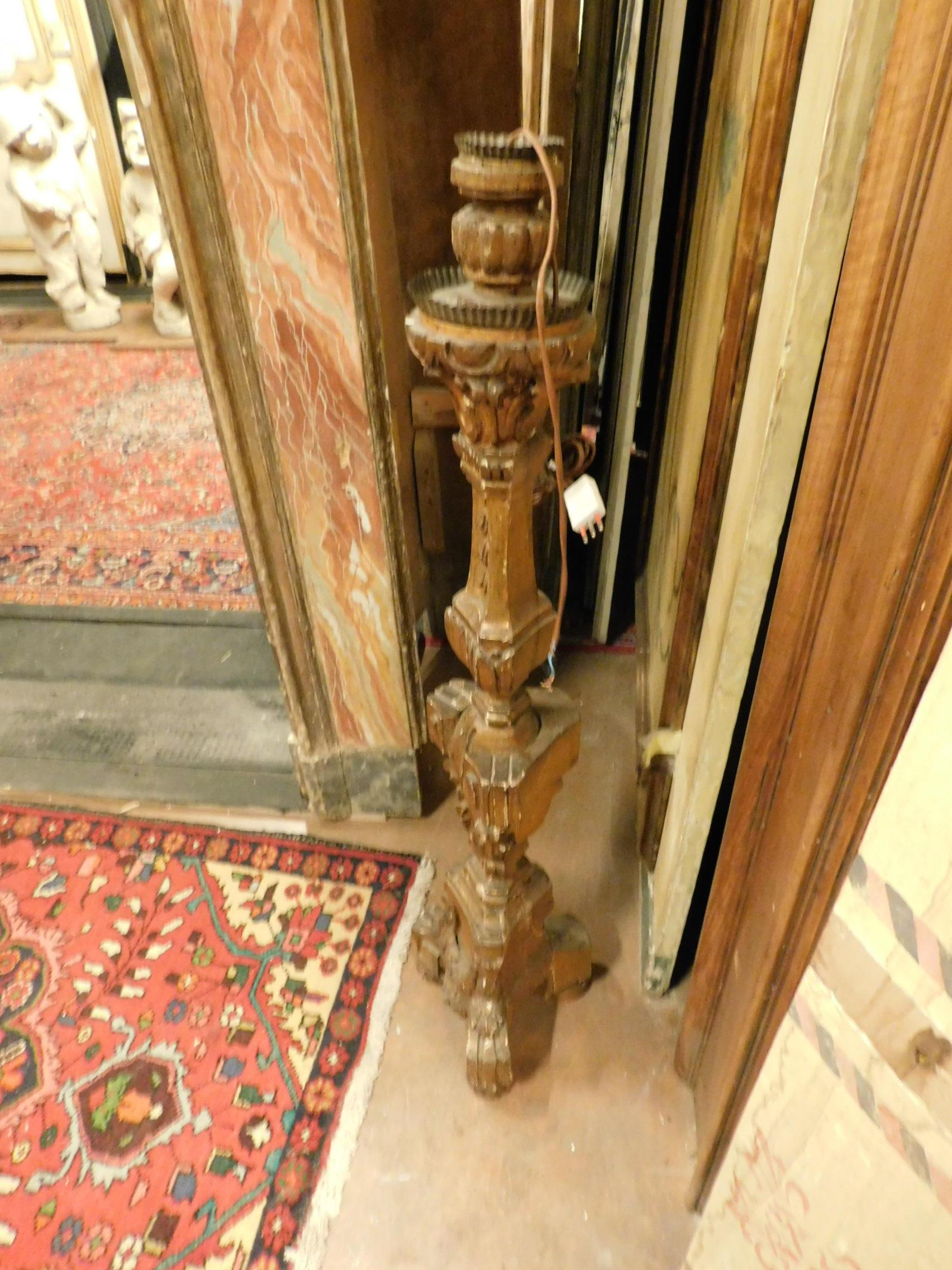 Antique Chandelier or Floor Lamp, Wood Gold, Italy, 1700 3