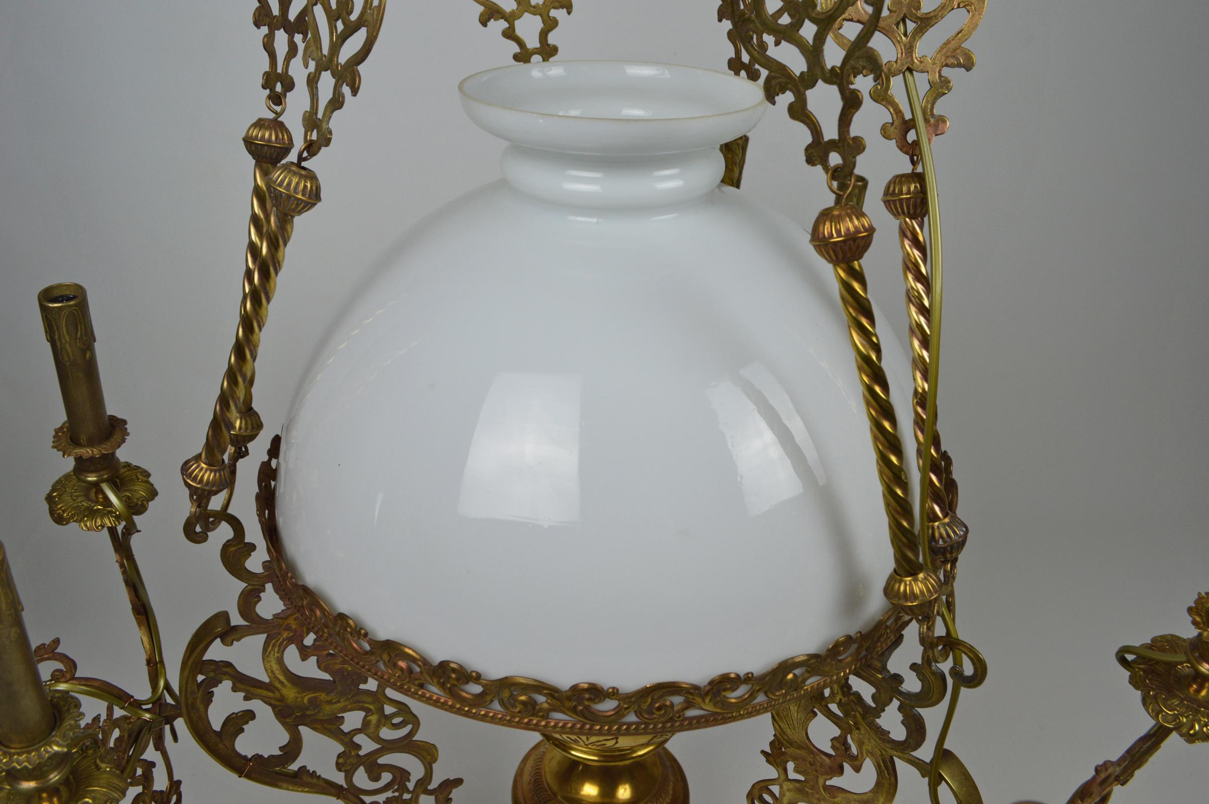 Antique Chandelier with Dragons / Chimeras, in Bronze and Brass, circa 1890 For Sale 6