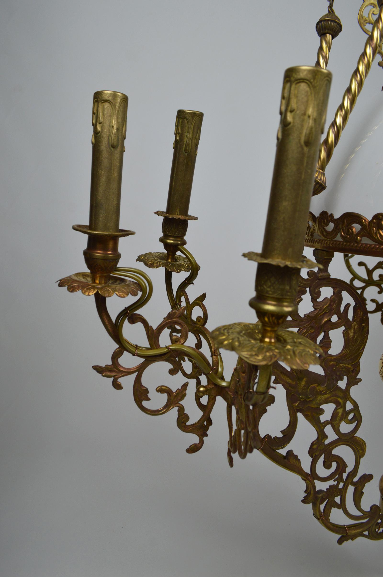 19th Century Antique Chandelier with Dragons / Chimeras, in Bronze and Brass, circa 1890 For Sale