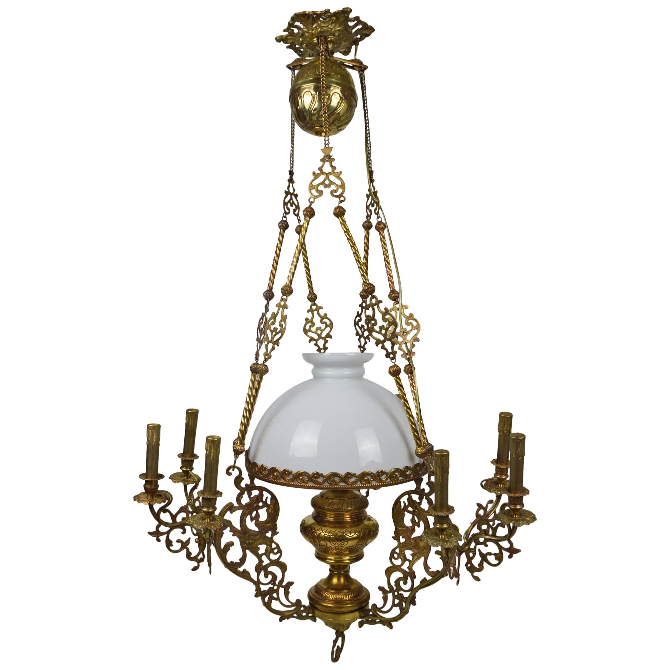 Antique Chandelier with Dragons / Chimeras, in Bronze and Brass, circa 1890 For Sale