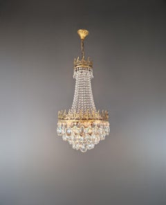 Antique Chandelier with Musical Motif Empire Historicism Style Brass Gold