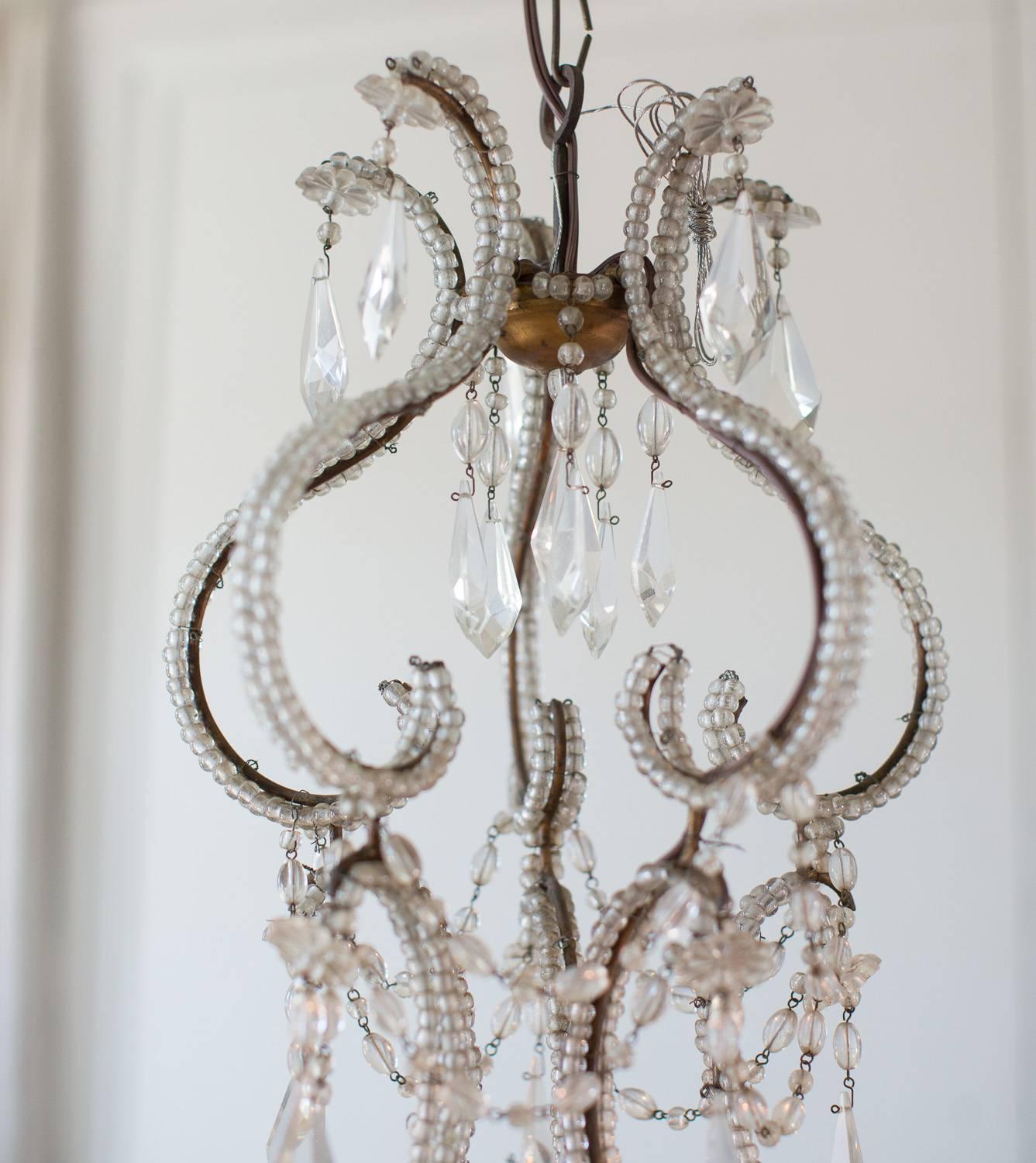 Late 19th Century Antique Chandelier with Striking Beading, 1880 For Sale