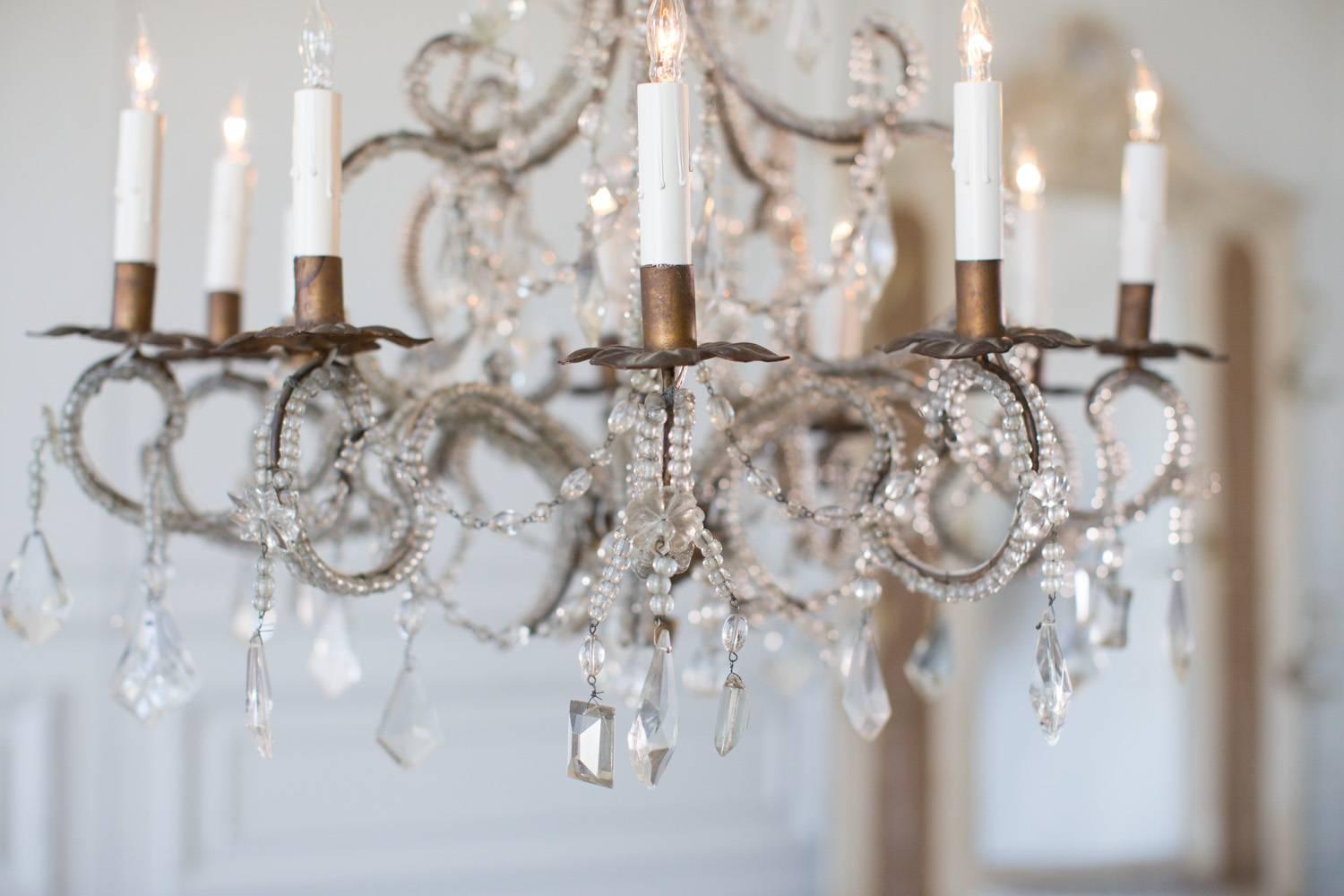 Antique Chandelier with Striking Beading, 1880 For Sale 1