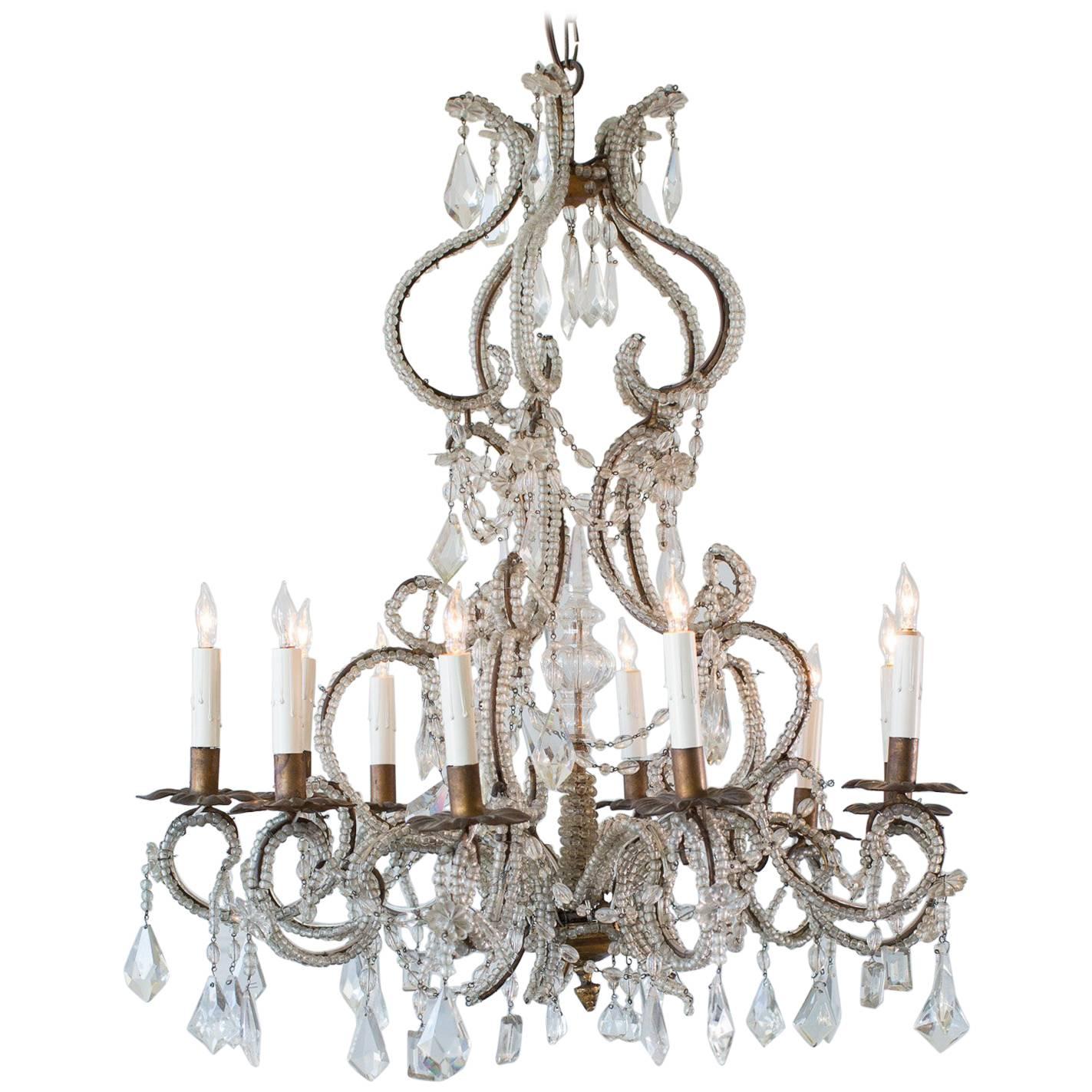 Antique Chandelier with Striking Beading, 1880 For Sale