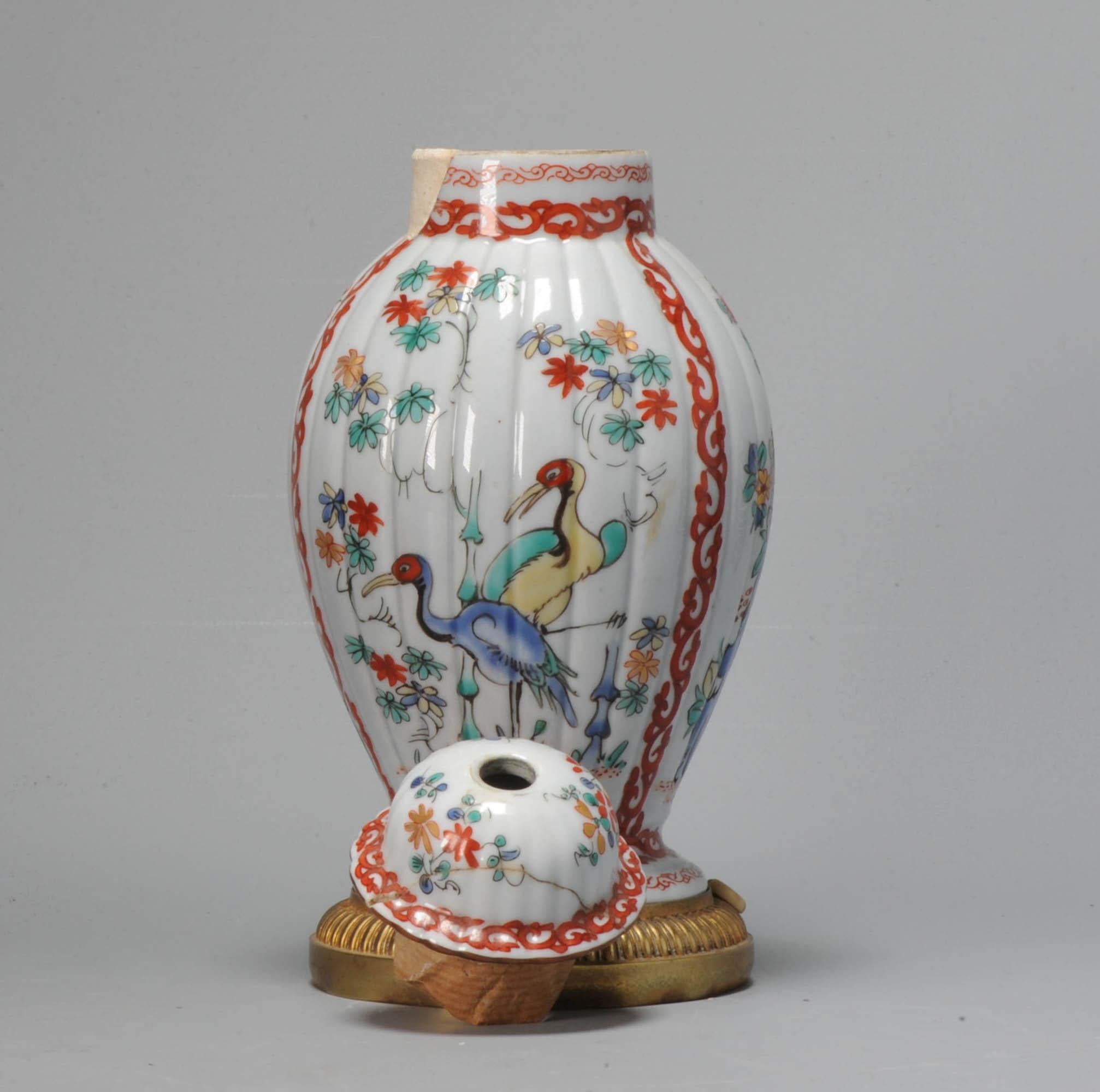European Antique Chantilly French Porcelain Kakiemon Style Vase Birds in Garden, 18th Cen For Sale