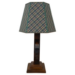 Antique Chapin Stephens Wood Planer Farmhouse Lamp w Plaid Shade 30"