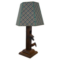Antique Chapin Stephens Wood Planer Farmhouse Lamp w Plaid Shade 30"