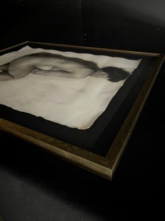 Large Antique Charcoal Framed Nude Drawing 24x30