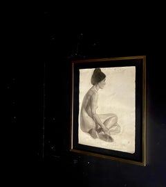 Large Antique Charcoal Framed Nude Drawing 24x30