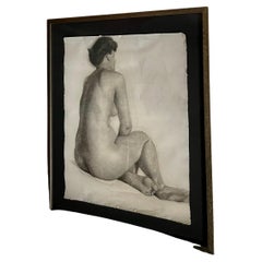 Antique Charcoal Framed Nude Drawing 24x30