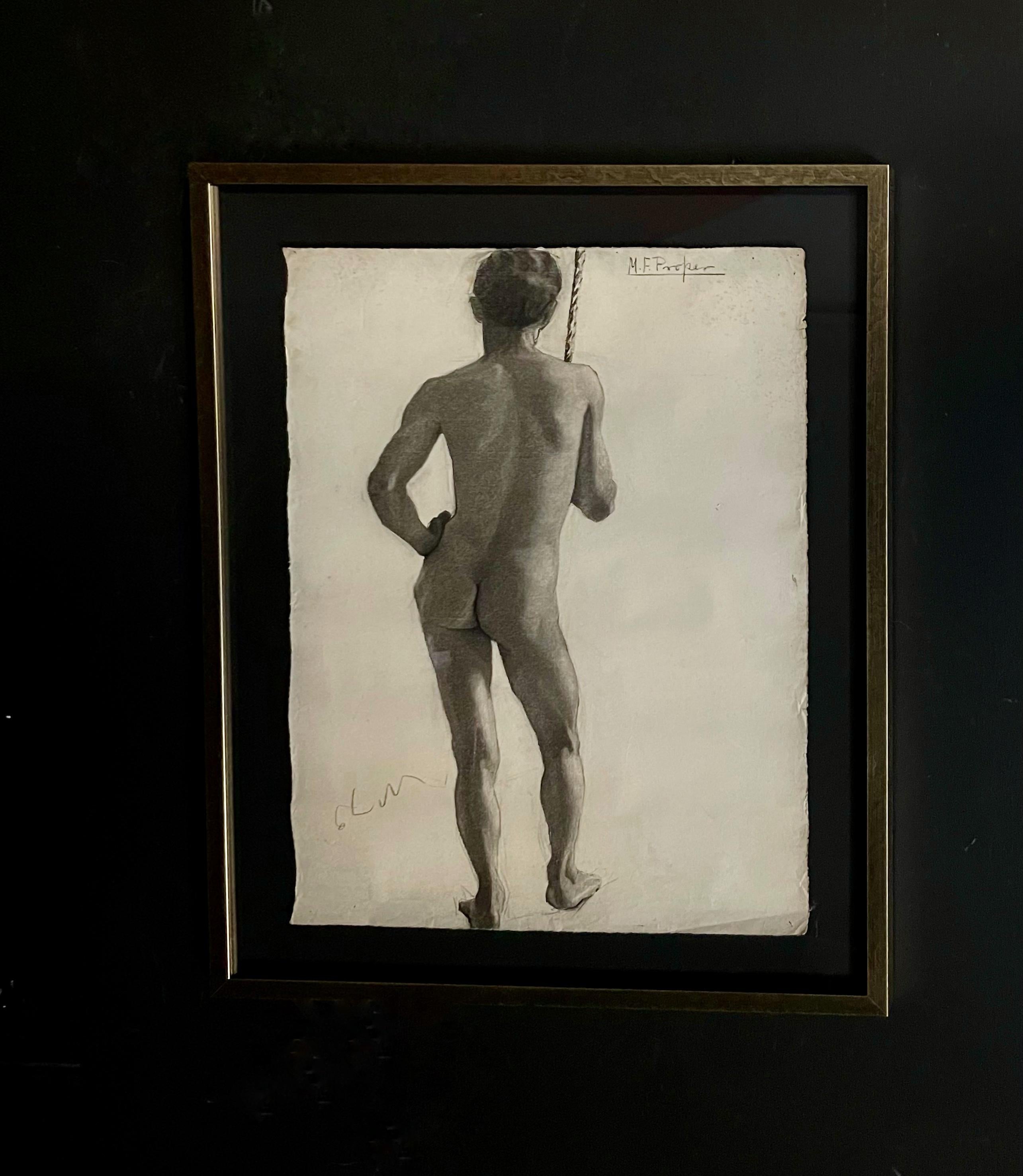 Larger than usual. Antique Charcoal Nude Study Drawing. Newly framed and museum mounted. Part of a collection of 6. Five nude drawings, and one portrait. (Please see other listings. We have these listed separately.) Believed to be from the turn of