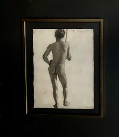 Large Antique Charcoal Framed Nude Drawing 24x30