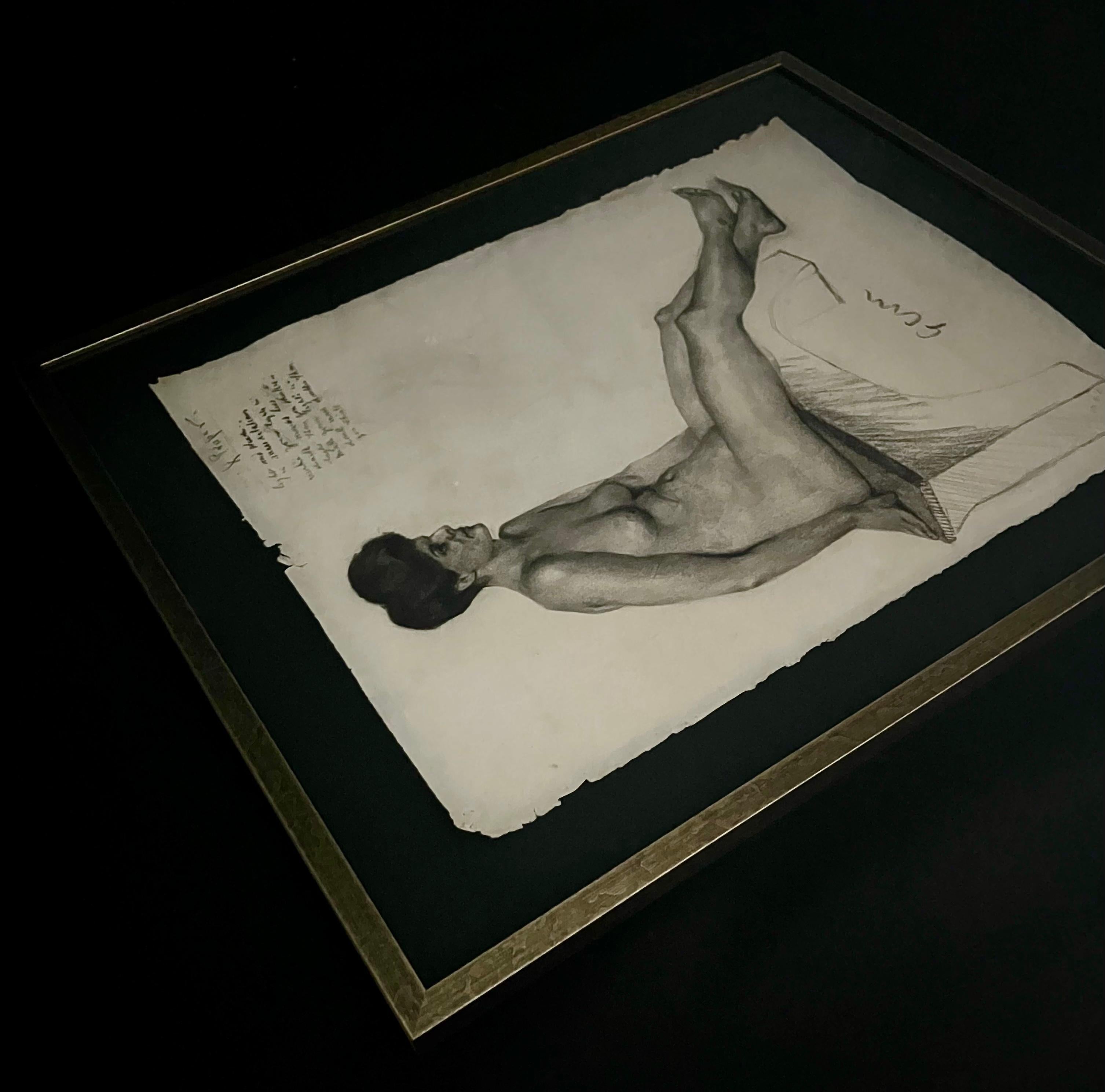 Late Victorian Antique Charcoal Framed Nude Drawing For Sale