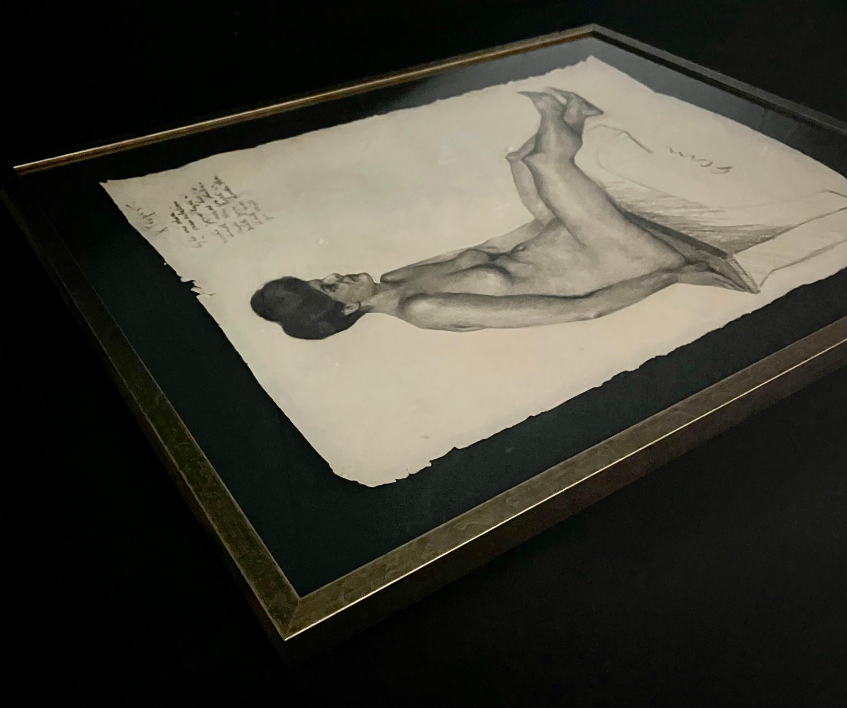 Antique Charcoal Framed Nude Drawing In Good Condition For Sale In Mckinney, TX