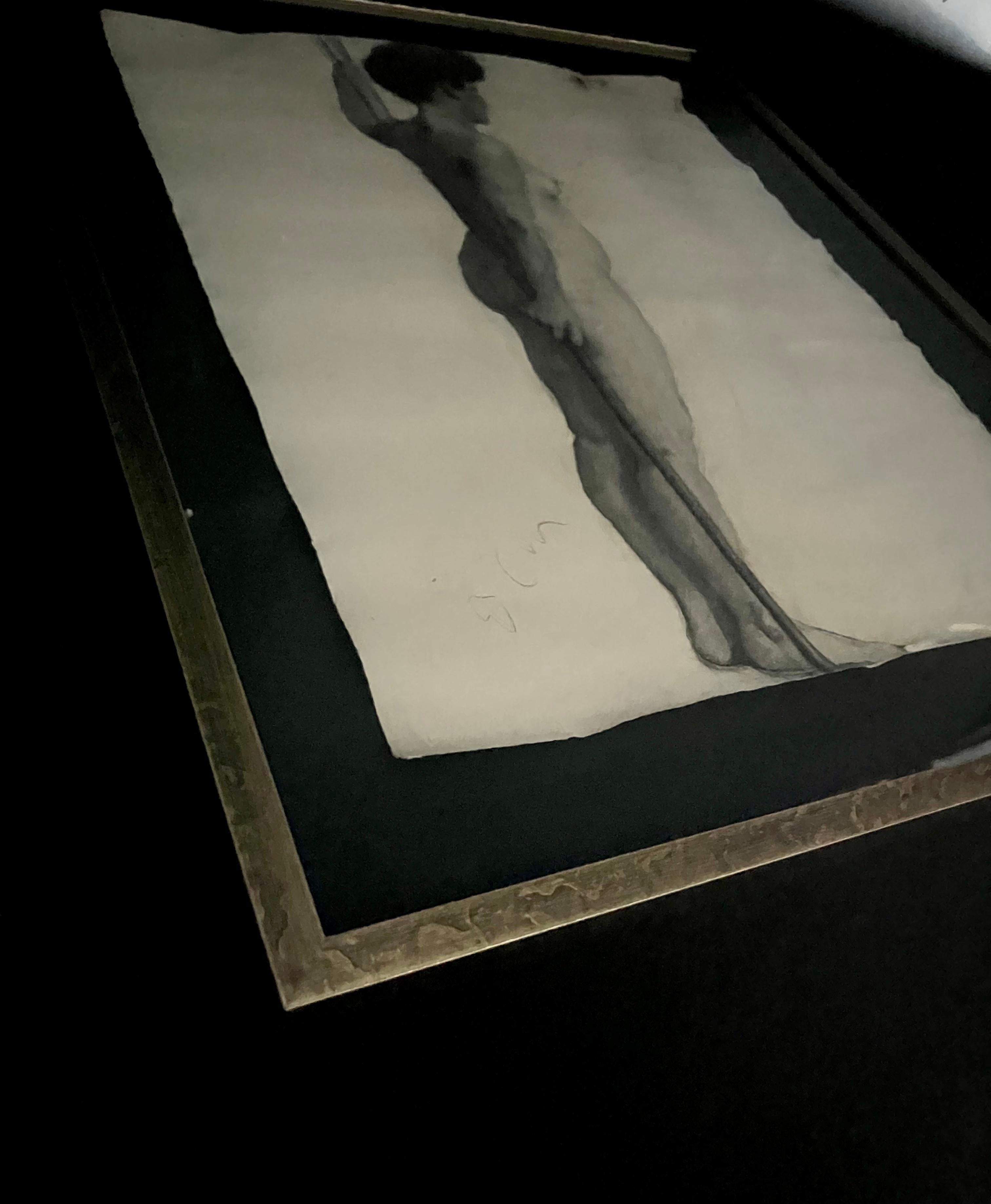 Paper Antique Charcoal Framed Nude Drawing For Sale