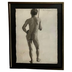 Antique Charcoal Framed Nude Drawing