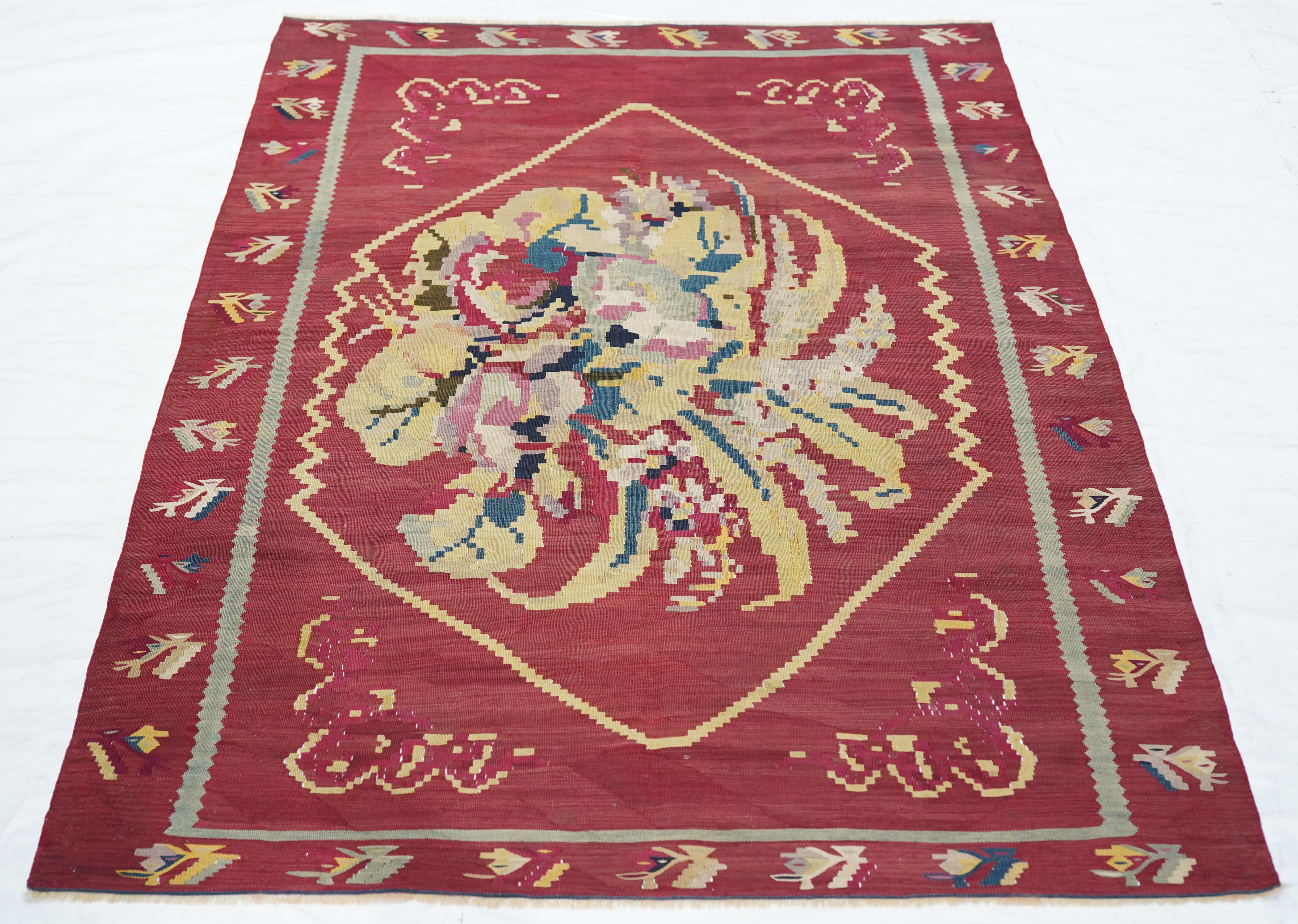 Antiker Charkoy Kilim Teppich 4'0