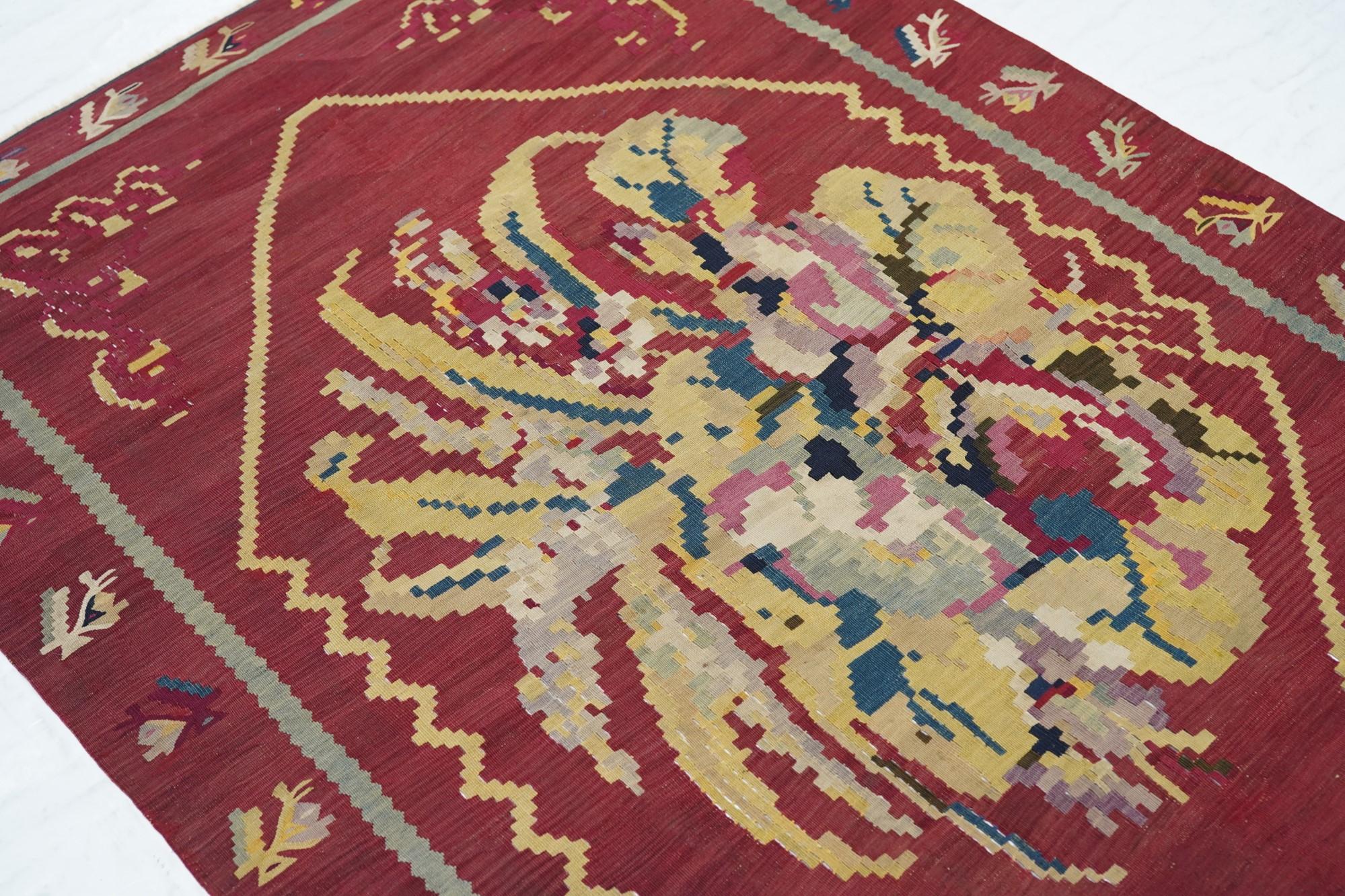 Antiker Charkoy Kilim Teppich 4'0