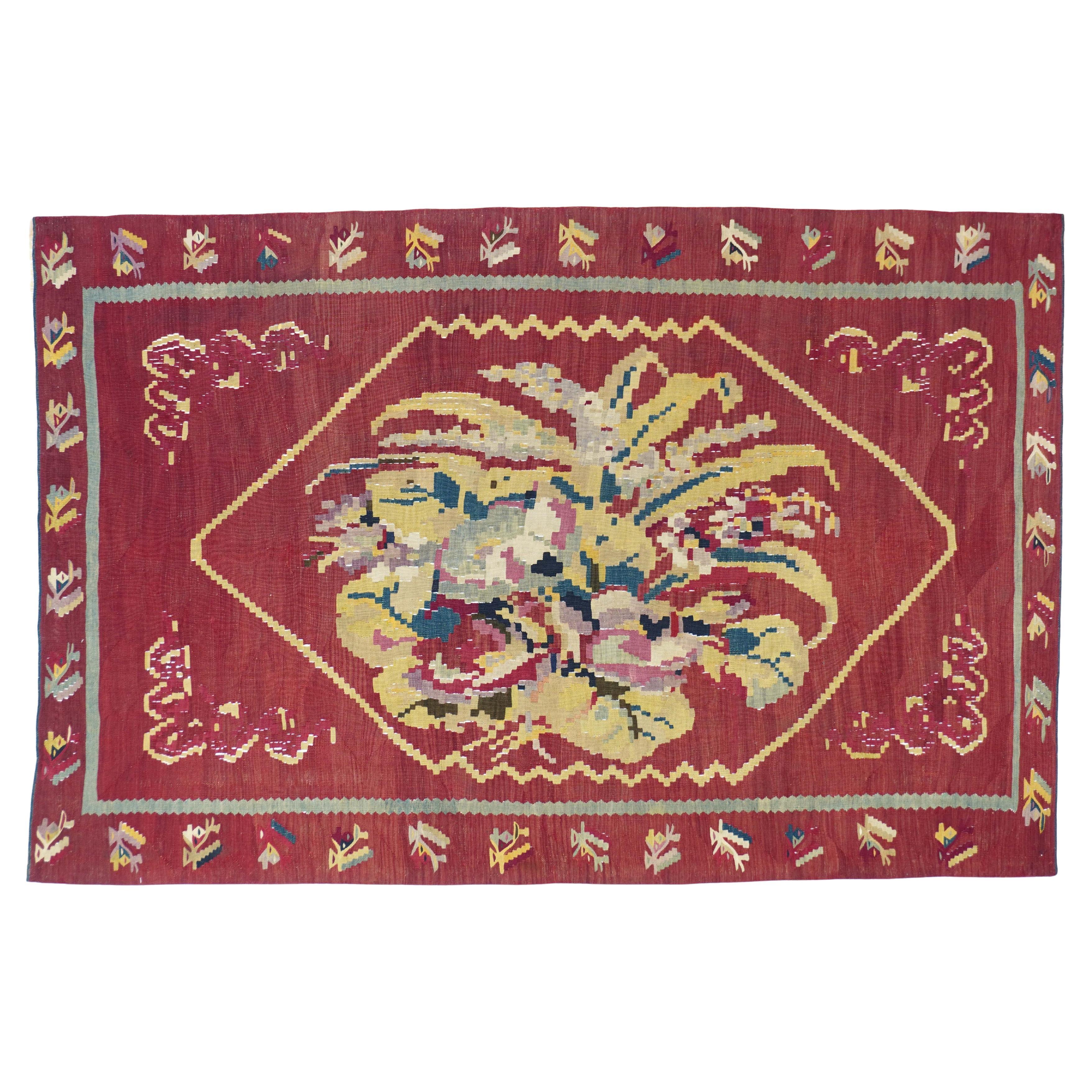 Antiker Charkoy Kilim Teppich 4'0" x 5'10